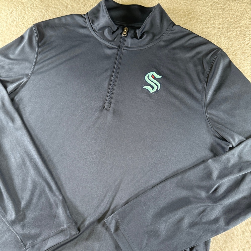 Seattle Kraken Fanatics‎ NHL Quarter Zip Long Sleeve Navy Blue Large Sweatshirt